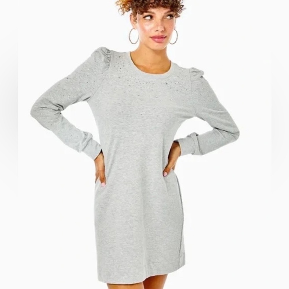 NWT Lilly Pulitzer Gray Puff Sleeve Sheath Dress